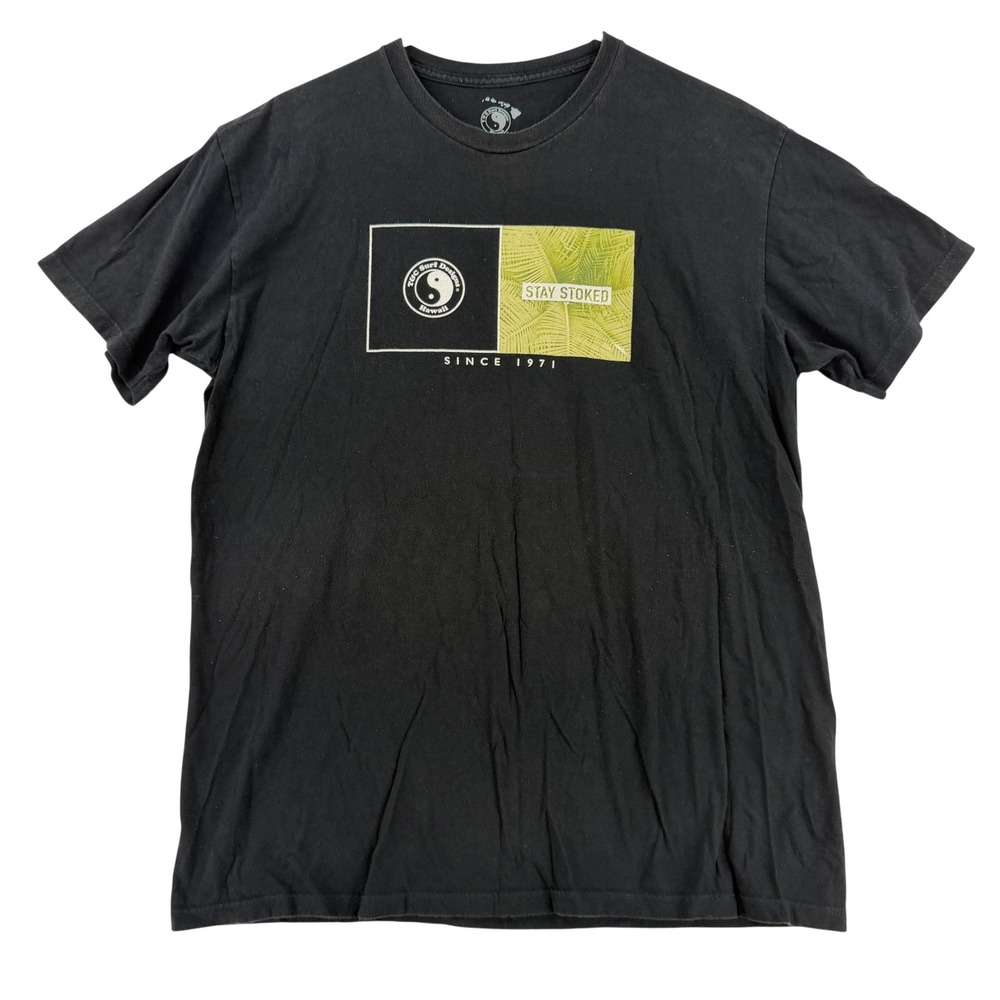 T&C Surf Designs Shirt Mens Large Black Stay Stoked Hawaii Tee T-Shirt Surf